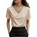 Women’s Satin V-Neck T-Shirt – Elegant Short Sleeve Blouse For Spring & Summer | Soft & Shiny (S-XXL, 7 Colors)_ecoleips.com