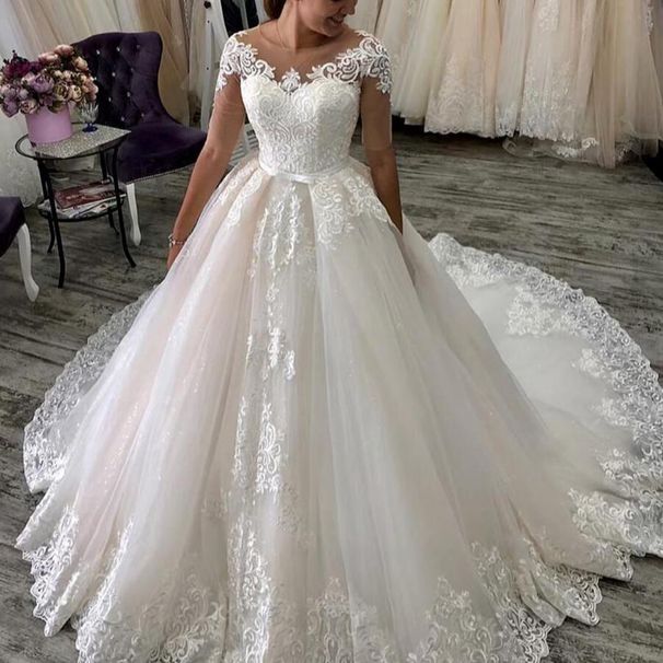 Women's Clothing Theme Wedding Dress With Long Train Temperament Bride Short Sleeve Lace Forest Series Dreamy Dress_ecoleips.com