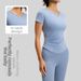 Women's Quick Dry V Neck Yoga Top Short Sleeve Nude Fitness Sports Pleated Suitable For Running_ecoleips.com