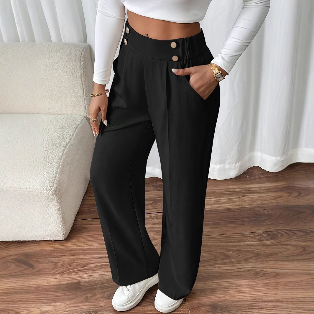 Women's Clothing New Style Drape Mopping Casual Pants High Waist Trousers Loose Temperament Straight Women's Niche Design Solid Color Trousers_ecoleips.com