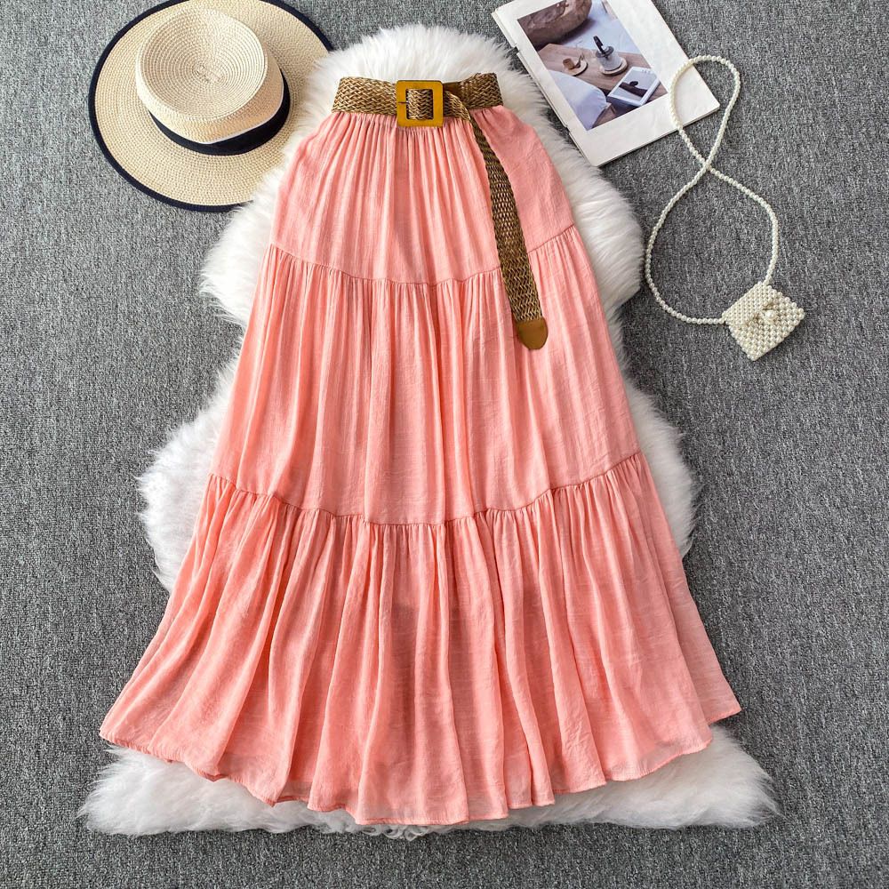 Women's Clothing Summer Small Medium Length Casual High Waist Slim Big Swing Puffy Cake Skirt_ecoleips.com
