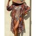 Women's Retro Print Gold Foil One Piece Swimsuit Long Sleeve Sun Protection Cover Up Hot Spring Two Piece Set_ecoleips.com