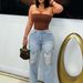 S391349 Cross-Border Women's Wholesale Fashion Classic Embroidery Retro Artistic Blue High-Waisted Wide-Leg Denim Pants_ecoleips.com