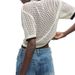 Women's Breathable Lace-Up Knit Short Sleeve Shirt Cropped Open-Front Cardigan Casual Chic Style_ecoleips.com
