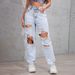 High Waisted Loose Fitting Ripped Jeans for Women European American Street Style Trendy Wide Leg Straight Leg Distressed Pants_ecoleips.com