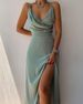 European And American 2022 Summer New Sexy V-neck Strap Dress With Slit, Fashionable Slim-Fit Dress, Foreign_ecoleips.com