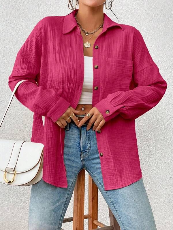Women's Clothing Shirts Dropped Shoulder Bat Shirts Long Sleeved Shirts_ecoleips.com