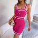 Women's Clothing Actual Shot Of Spring And Summer Casual Square Collar Button Color Blocking Waist Knitted Hip Skirt_ecoleips.com