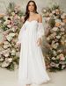 Elegant V-Neck Long Sleeve Maxi Dress – Flowy Chiffon Evening Gown For Women (White, S-XL)_ecoleips.com