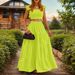 Women's Clothing Temperament Sexy Solid Color Mid Waist Sling Big Swing Two Piece Suit Dress_ecoleips.com