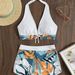 Women's Clothing Swimsuit Women's Split High Waist Boxer Tie Bikini Printed Solid Color Swimsuit_ecoleips.com