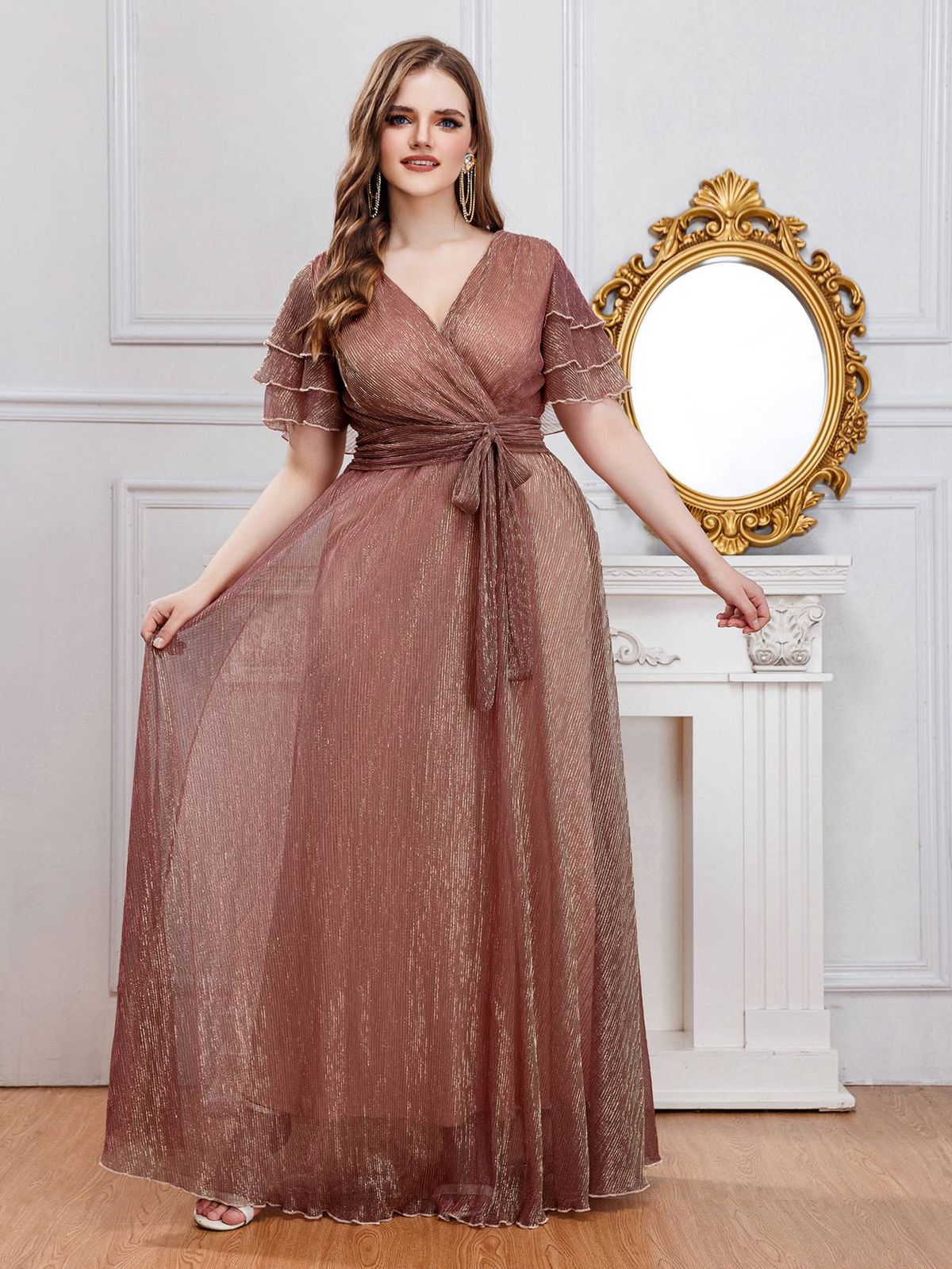 European And American Wedding Bridesmaid Dress V Neck High Waist Elegant Mesh Large Size Dress_ecoleips.com