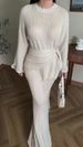 Modest Abaya Dress/Muslim Dress Women Elegant Long Sleeve Midi Dress Set - Flowy Knit Two-Piece Outfit With Bell Sleeves (S-XXL, Beige)_ecoleips.com