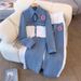 Denim Two-piece Set Long-Sleeved Top Wide-Leg Pants Spring Autumn Fashion Office Lady Style Polyester_ecoleips.com