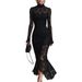Summer Fashion European-USA Style Evening Dress Women Half High Neck Elegant Party Black Elastic Lace Hollowed-Out Fishtail Dress_ecoleips.com