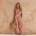 Summer Vacation Style Women's Off-Shoulder Casual Suit Solid Color High-Waisted Cotton Linen Wide-Leg Pants Set_ecoleips.com