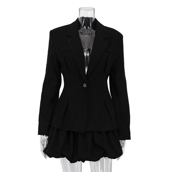 Women's European American Style Elegant Lapel Suit Jacket And Pleated Puff Skirt Two Piece Set High End Waist Cinching Cross Border Fashion_ecoleips.com
