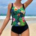 Split swimsuit Women's sexy tropical printed tankini conservative swimsuit_ecoleips.com