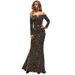 Women's sexy one-shoulder sequins long-sleeved trailing annual meeting host evening dress dress female_ecoleips.com