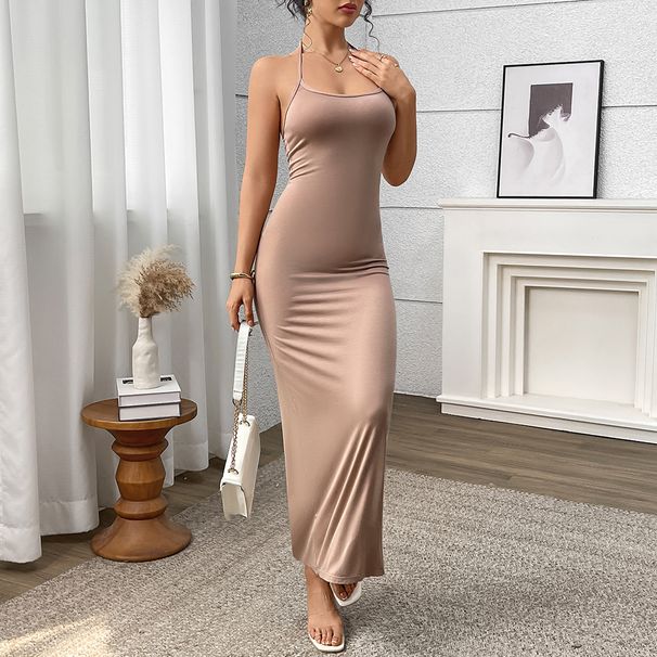 Elegant & Sexy High-Waisted Bodycon Dress For Women - Stretchy Long Dress With Slit, Sleeveless & Backless Design Flattering Peach Butt Lifting Effect_ecoleips.com