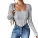 Voya Women's 2026 Autumn/winter New Slim Fit Short Knit Long Sleeved T-shirt Asymmetrical Fashion Top_ecoleips.com