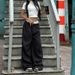 Women's Dark Woven Slim Trousers with Pockets Lace Bow Stitching Streetwear Casual Workwear Loose Fit_ecoleips.com