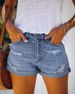 2025s 2025 American Style Women's Elastic Mid-Waist Denim Shorts With Rips_ecoleips.com