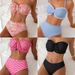 European American Style Ruffled Halter Neck Bikini Set Strapless Bra Tight Fitting Two Piece Women's Swimwear_ecoleips.com