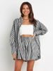 K Temperament Commuting Leisure Set Fashion Women's Shirt Striped Long Sleeve Two Piece Set_ecoleips.com