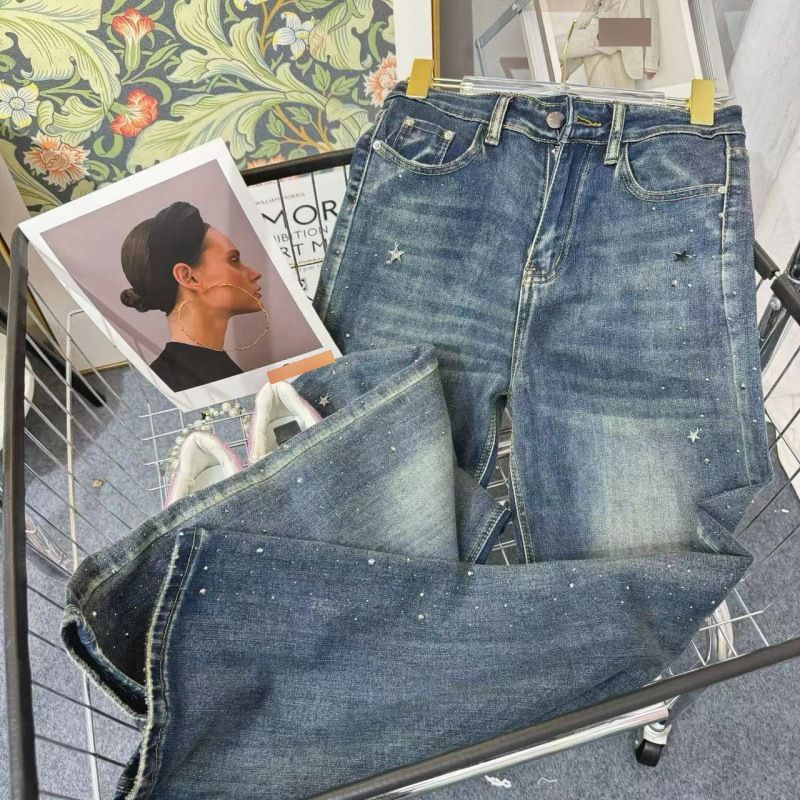 Women's Clothing Authentic New Style, Heavy Duty, Star Studded, High Quality Jeans, Stylish, Slim Straight Pants, Trousers_ecoleips.com