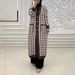 Elegant Houndstooth Long Cardigan For Women – Modest Muslim Abaya Coat, Polyester Blend Open Front Knit Sweater With Pockets, Plus Size Friendly_ecoleips.com