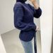 Korean Chic Oversized Tie-Neck Sweater - High Neck Bubble Sleeve Acrylic Knit Top (S-XL, Red/Blue)_ecoleips.com