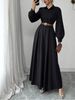 LH09 Women's Long Sleeve Shirt Collar A-Line Dress With Waist Tie - Elegant Office Wear For Autumn Season_ecoleips.com