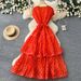 Red French Style Polka Dot Dress round Neck Collarless High Waist Slimming A-Line Skirt Elegant Commute Wear for Women_ecoleips.com