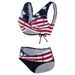 Women's High-Waisted Two-Piece Bikini Swimwear European American Style Flag Design Tie Rope Detailing_ecoleips.com