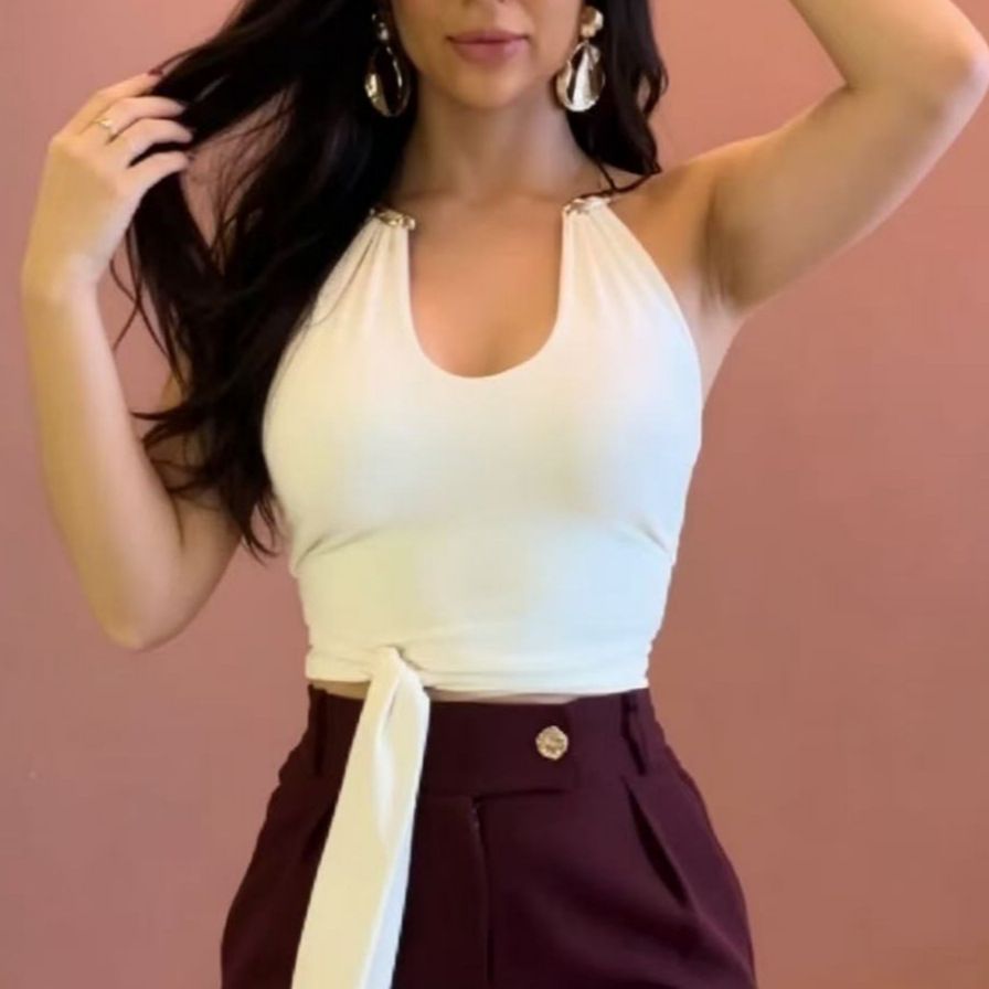 Women's Fashion Sleeveless Halter Neck Top Solid Color Sexy Tie Waist Short Vest Style_ecoleips.com