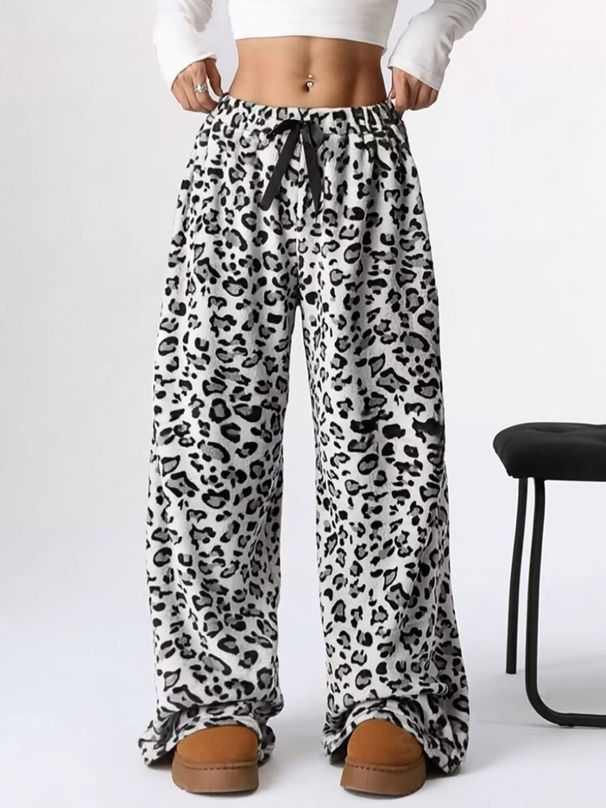 Leopard Print Wide Leg Pants for Women Casual Floor Length Straight Trousers European American Trendy Style_ecoleips.com