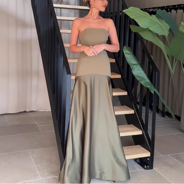 Women's Clothing Summer Sexy Tube Top Satin Sleeveless Stitching Solid Color Dress_ecoleips.com