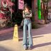 Retro Blue Jeans For Women, 2025 Early Autumn New Style, High-Waisted, Loose Fit, Non-Tight-Fitting, Stretchy Flared_ecoleips.com