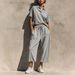Women's Summer Casual Lapel Short Sleeved Drawstring Capri Pants Set European American Style Solid Color Two Piece Sports Outfit_ecoleips.com
