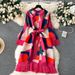 Women’s Clothing High End Pleated Print Women's Summer Loose Slim Casual Pleated Waist Mid Length Dress_ecoleips.com