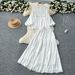 Women's Clothing Temperament Suit Palace Retro Lace Splicing Lantern Sleeve Single Breasted Shirt High Waist Large Swing Skirt_ecoleips.com