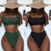 Women's Clothing Split Swimsuit Sexy Swimsuit Solid Color High Waist Bikini_ecoleips.com