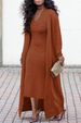 Women's Ribbed Duster Coat And V-Neck Dress Set Stretchy Lounge To Office 2 Piece Outfit S-3XL Black Brown Beige_ecoleips.com