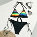 Women's Clothing Black Striped Print Triangle Bikini Sexy Two Piece Swimsuit Rainbow Style Women's Clothing_ecoleips.com