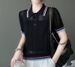Sweet Korean-Style Women's Polo Stripe Knit Top Summer Casual Short Sleeve Tee Contrast Color Design_ecoleips.com