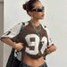 Y2k Streetwear Mesh Short Sleeve T-Shirt - Oversized Graphic Print Tee With Color Blocking, Retro Sporty Vibes (Black/Blue/Green/Brown)_ecoleips.com
