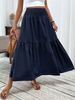 High Waist Elastic A-line Long Skirt, Women Solid Spliced Umbrella Skirt, Elegant Casual Dress Skirt For Summer & Autumn_ecoleips.com