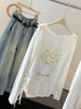 Women's White Off-Shoulder Long Sleeve Sun Protection T-Shirt Summer Loose Fit Drawstring Floral Print Cover-Up Top_ecoleips.com