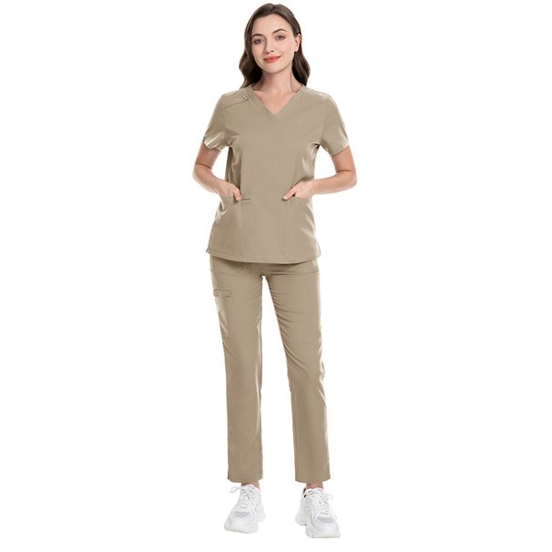 Women's Clothing Elastic Quick Drying High Quality Hand Washing Clothes Oral Dental Clinic Front Desk Work Clothes Solid Color Medical Uniforms_ecoleips.com